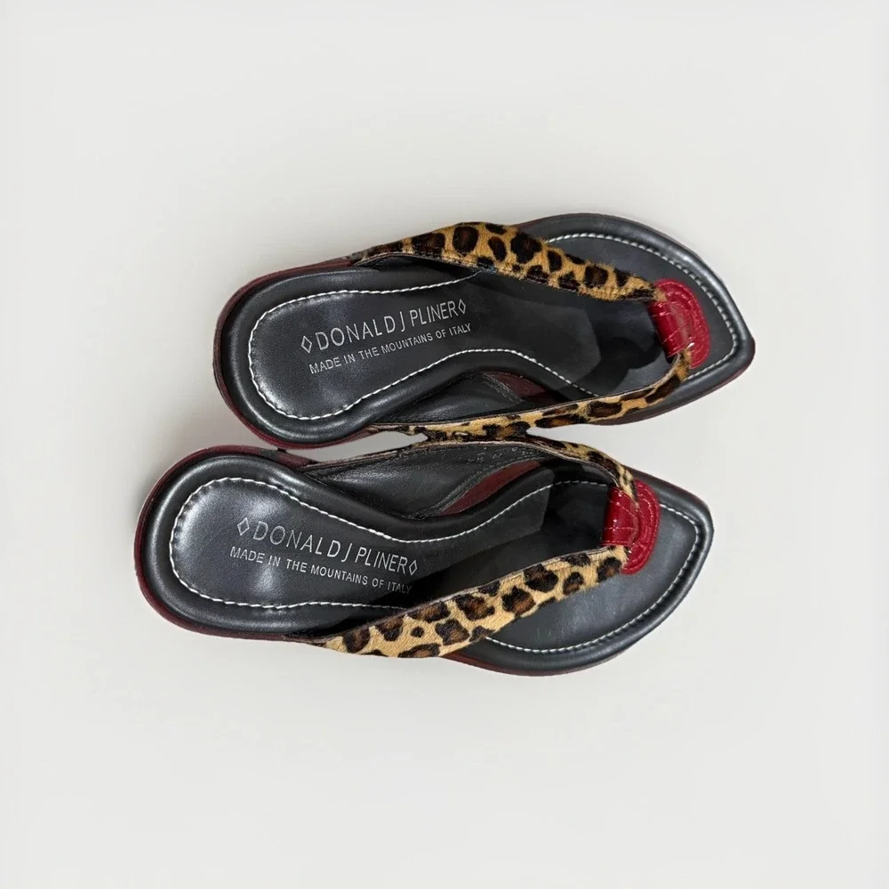 Donald J. Pliner Cortina Leopard Haircalf Wedge Sandals Italy 7.5
